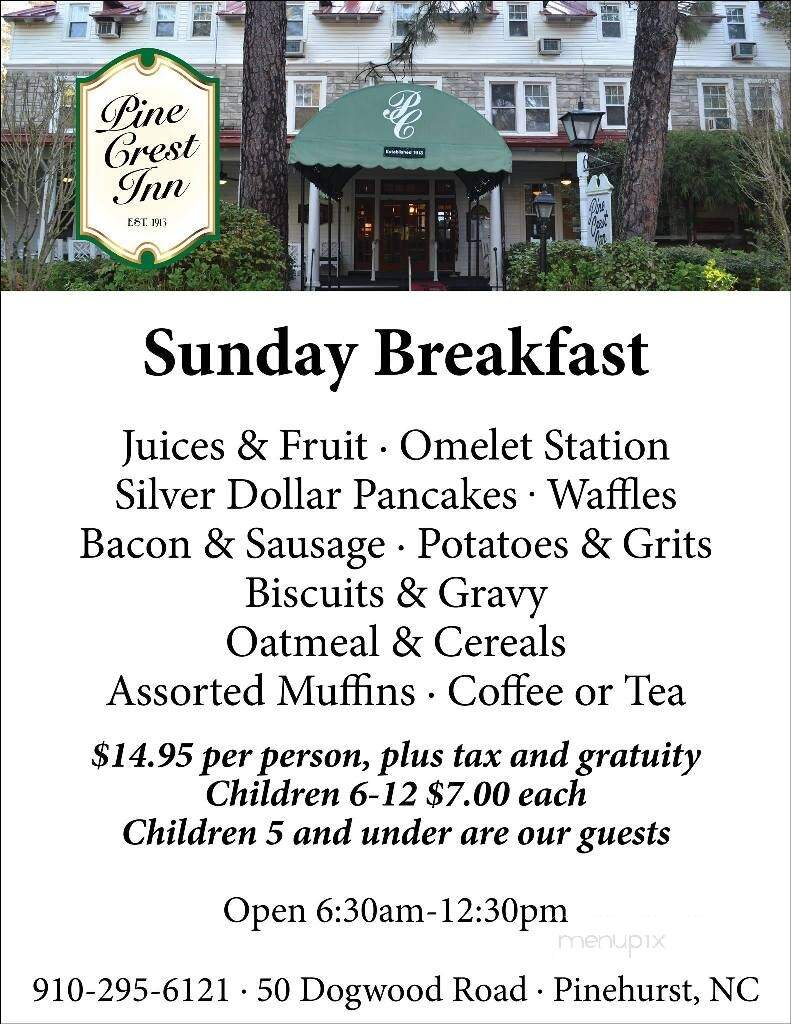 Pine Crest Inn & Restaurant - Pinehurst, NC menu_pic