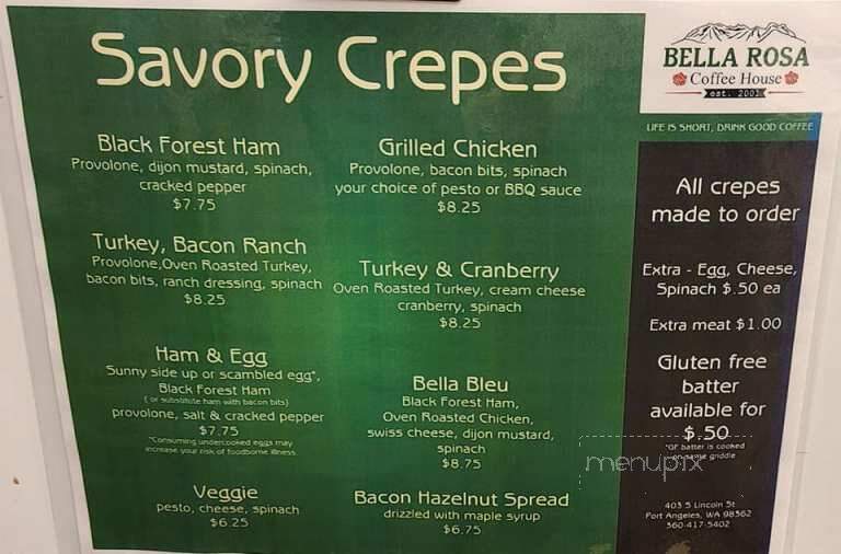 Bella Rosa Coffee House - Port Angeles, WA menu_pic