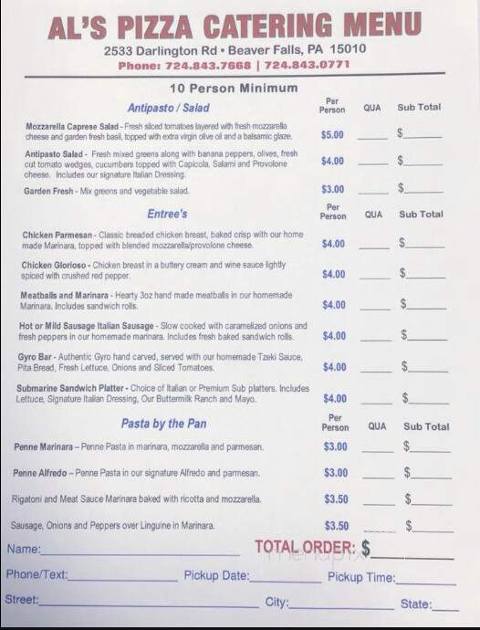 Al's Pizza - Beaver Falls, PA menu_pic