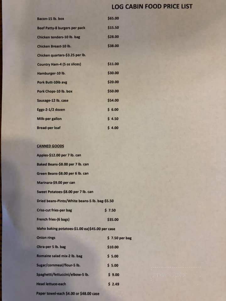 Log Cabin - Hurricane Mills, TN menu_pic