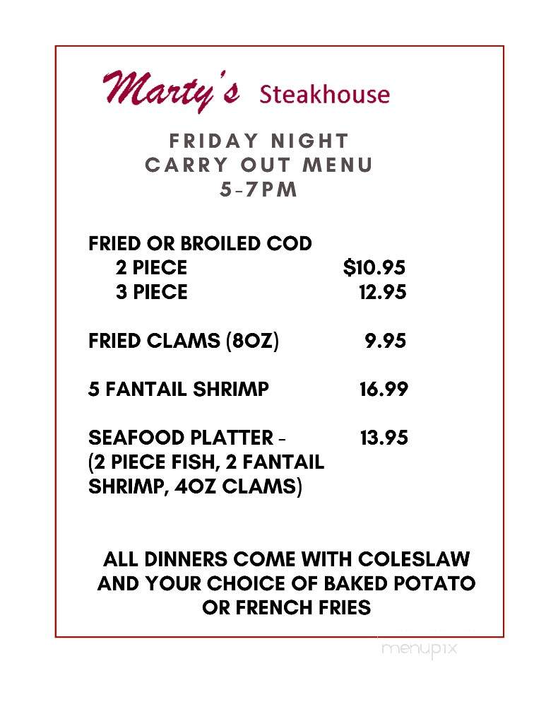 Marty's Steakhouse - Reedsburg, WI menu_pic