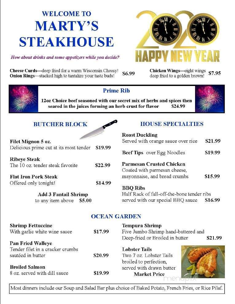 Marty's Steakhouse - Reedsburg, WI menu_pic