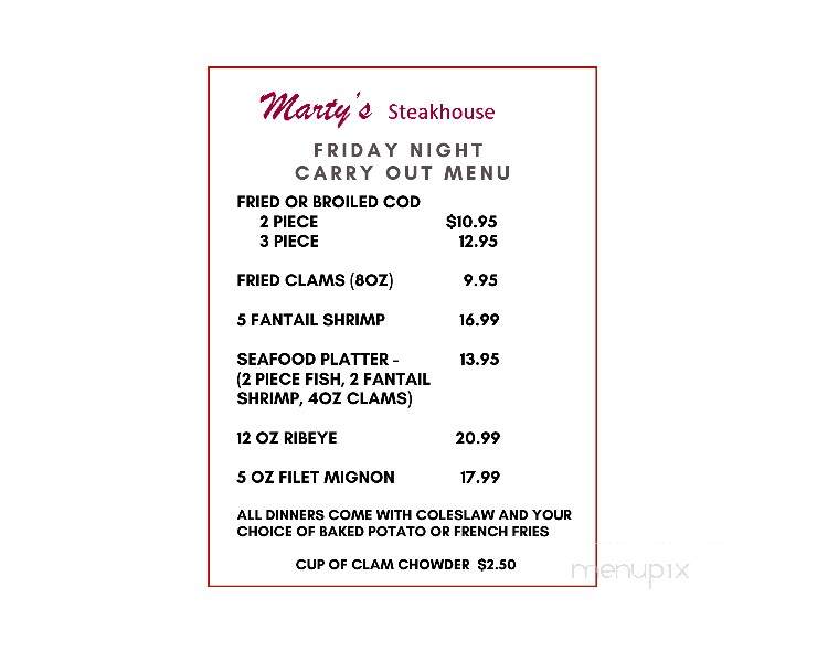 Marty's Steakhouse - Reedsburg, WI menu_pic