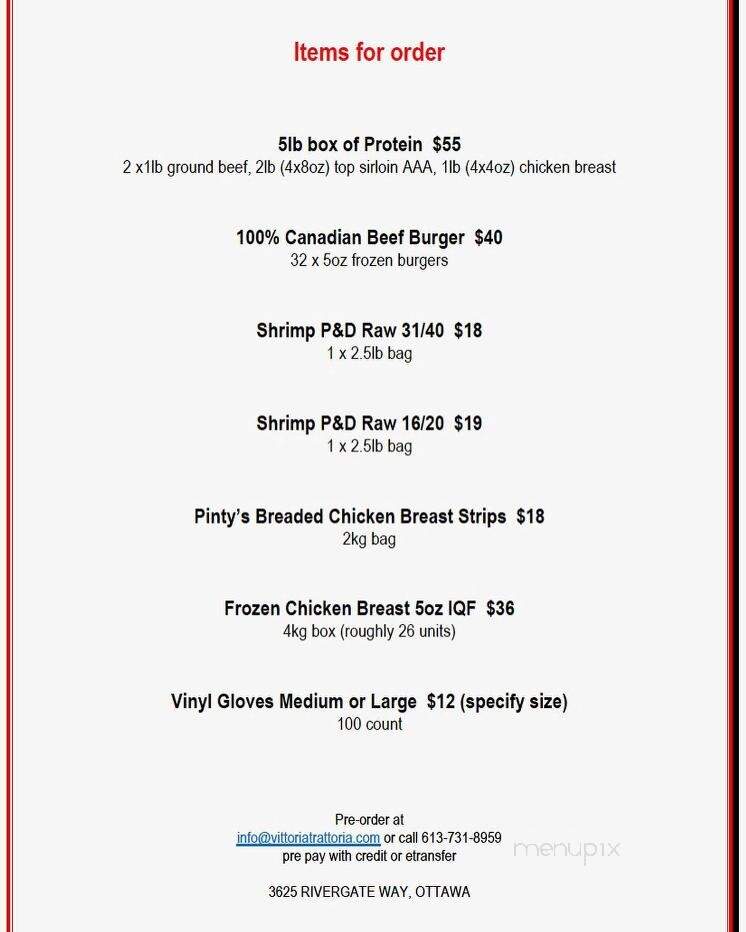 Vittoria Trattoria - Ottawa, ON menu_pic