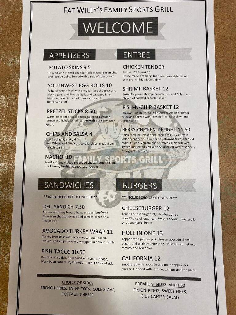 Fat Willy's Clubouse - Tucson, AZ menu_pic