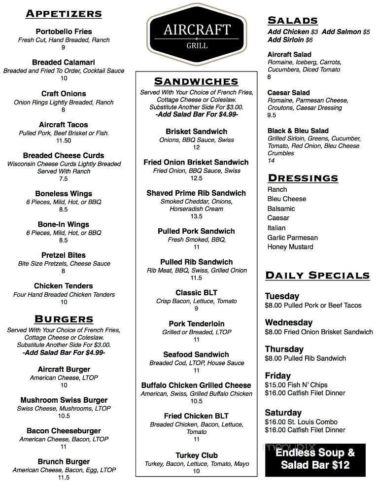 Aircraft Grill - Moline, IL menu_pic