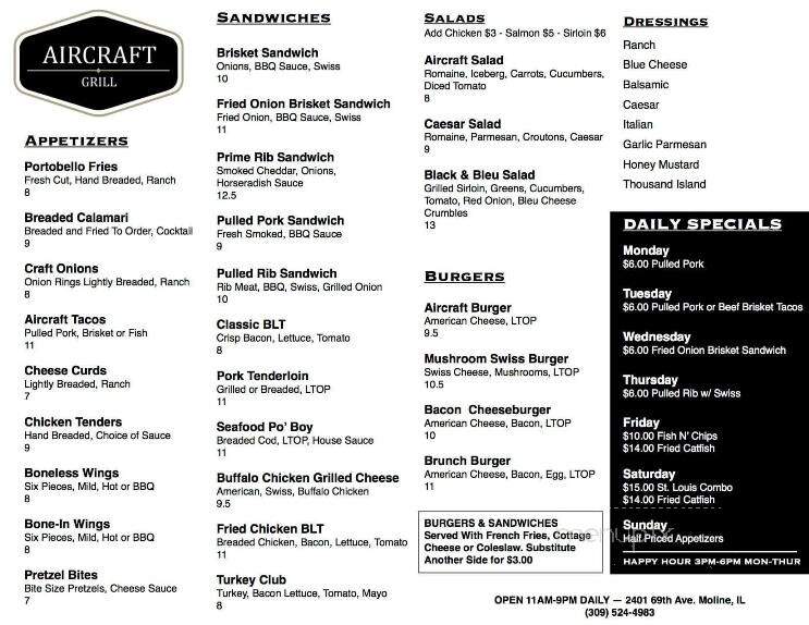 Aircraft Grill - Moline, IL menu_pic