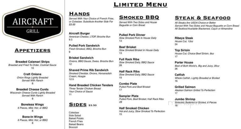 Aircraft Grill - Moline, IL menu_pic