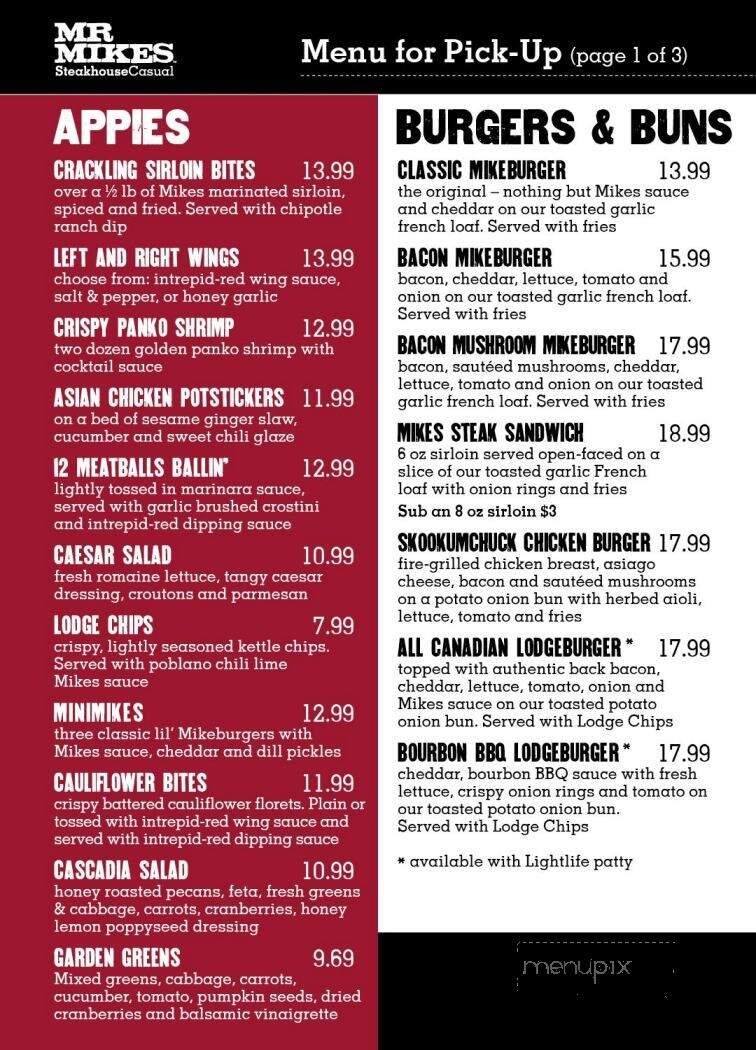 Mr. Mikes Steakhouse & Bar - Terrace, BC menu_pic
