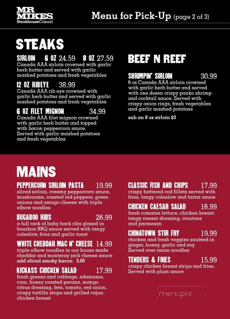 Mr. Mikes Steakhouse & Bar - Terrace, BC menu_pic