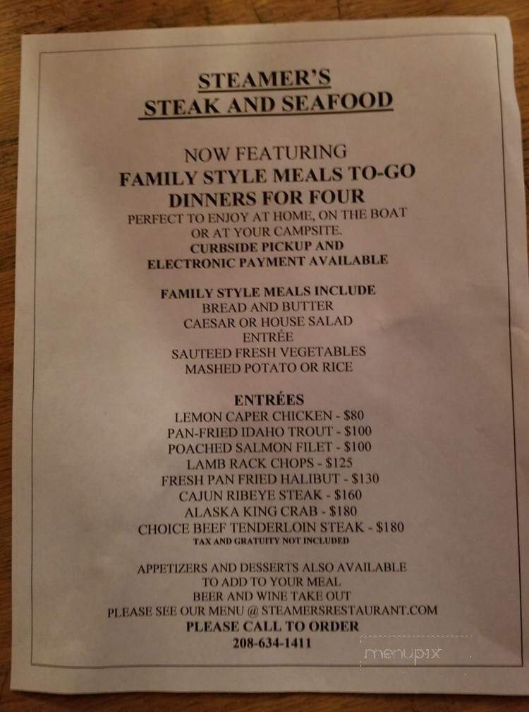 Steamer's Steak & Seafood - Mccall, ID menu_pic