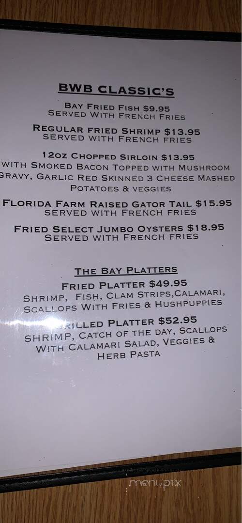 Blue Water Bay Restaurant - Melrose, FL menu_pic