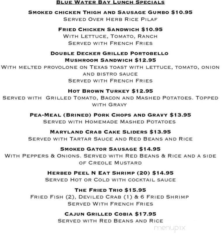 Blue Water Bay Restaurant - Melrose, FL menu_pic