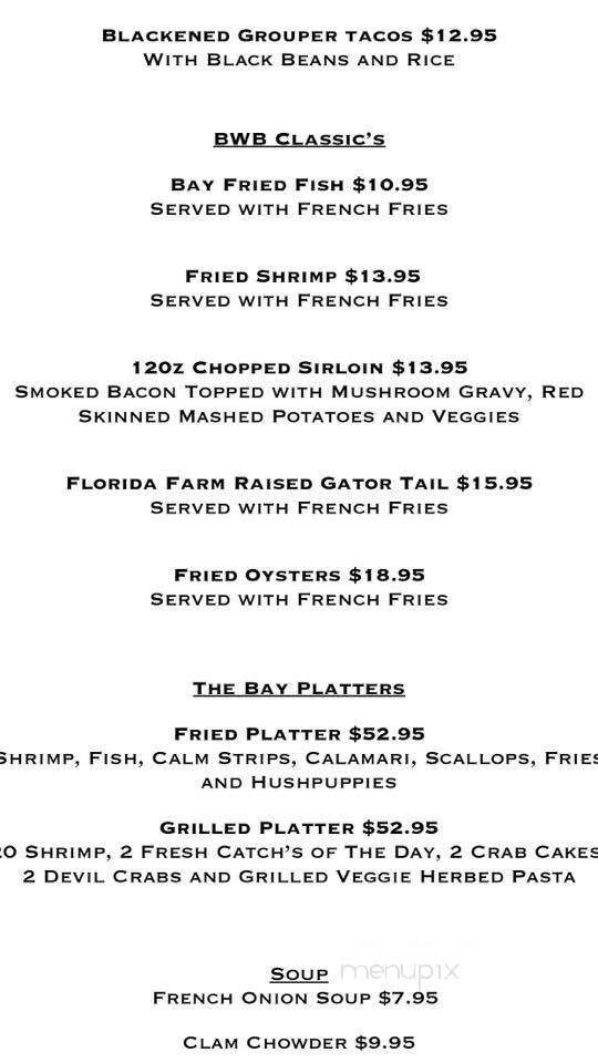 Blue Water Bay Restaurant - Melrose, FL menu_pic