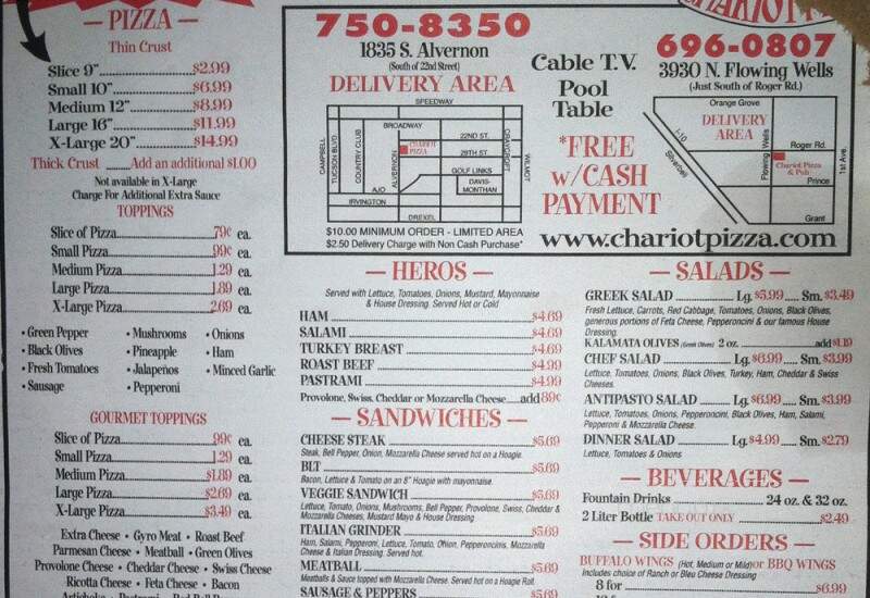 Chariot Pizza - Tucson, AZ menu_pic