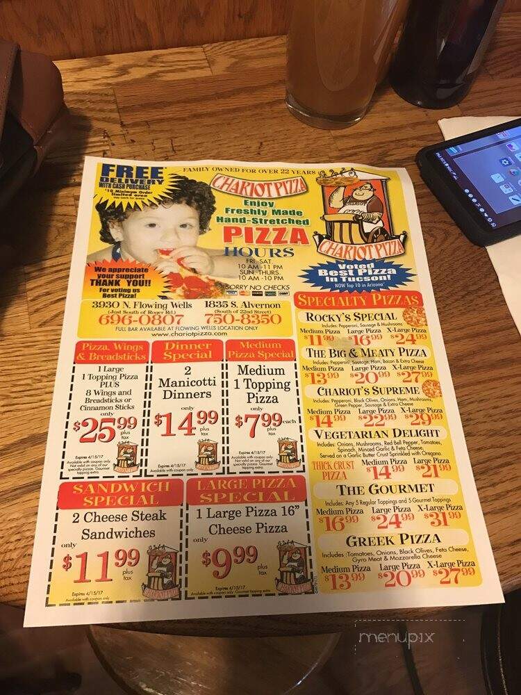 Chariot Pizza - Tucson, AZ menu_pic