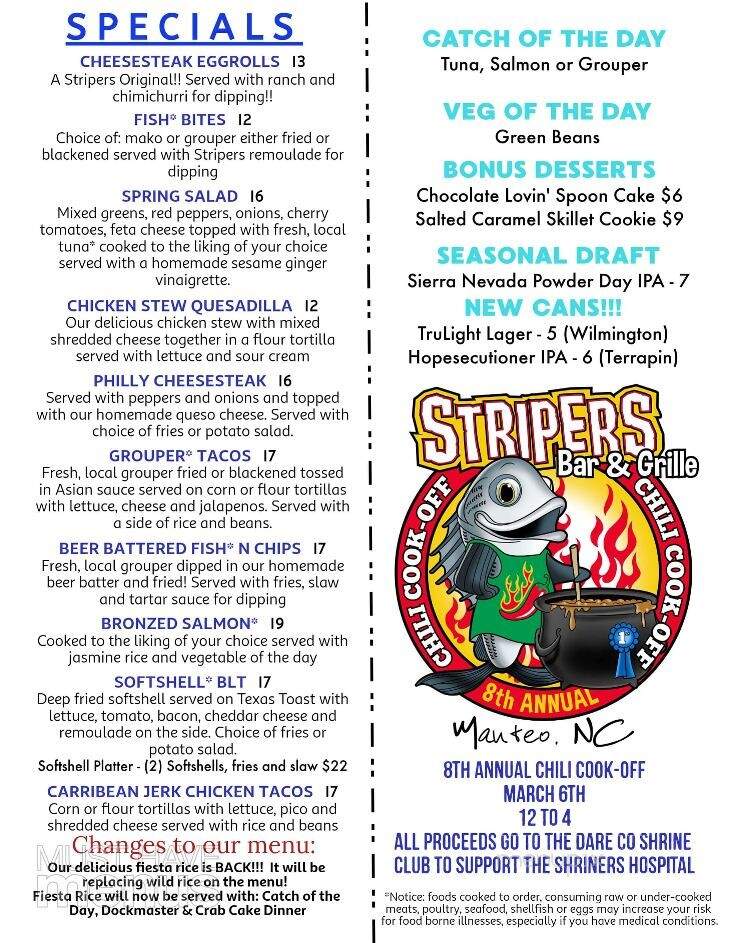 Stripers Bar & Grill - Manteo, NC menu_pic