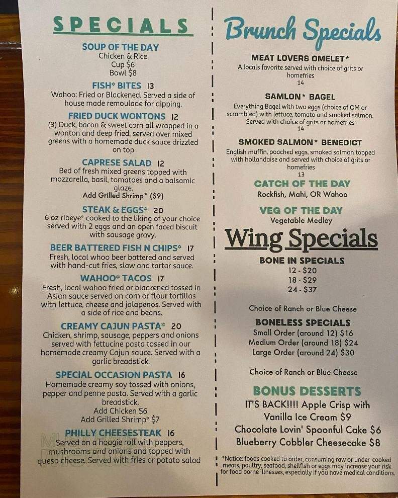 Stripers Bar & Grill - Manteo, NC menu_pic