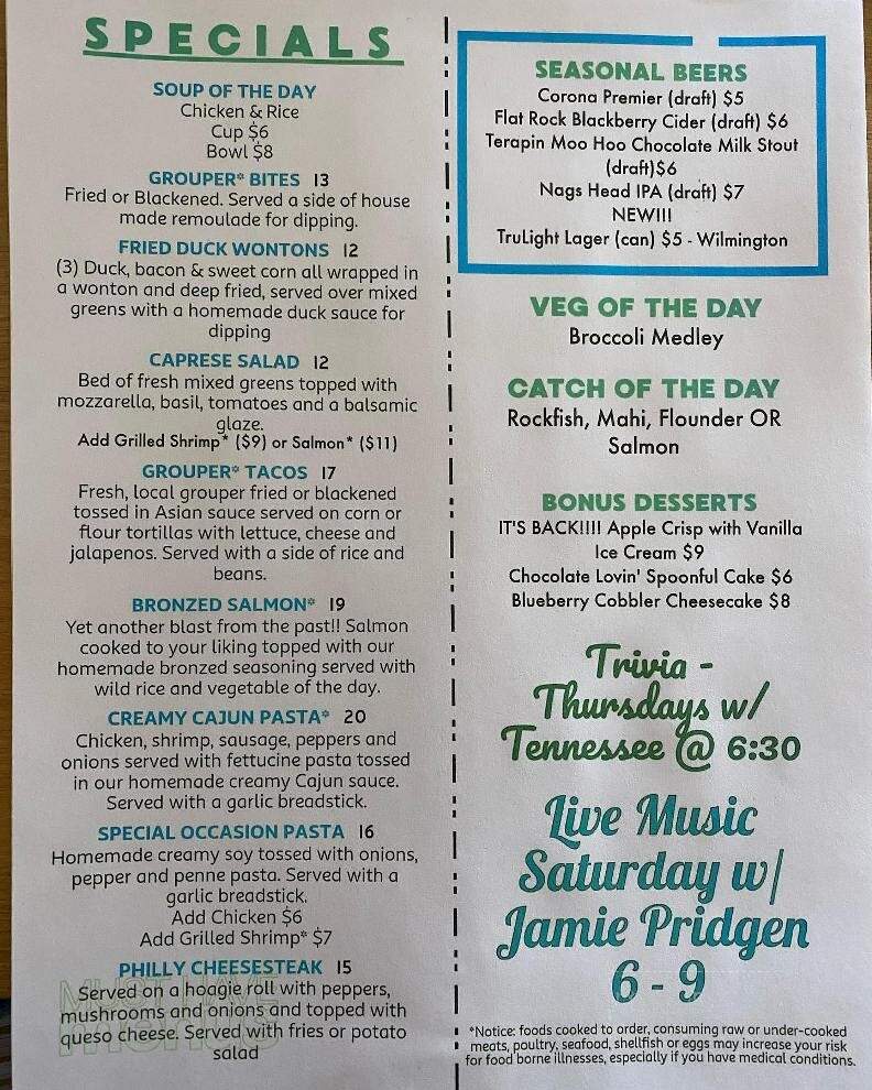 Stripers Bar & Grill - Manteo, NC menu_pic