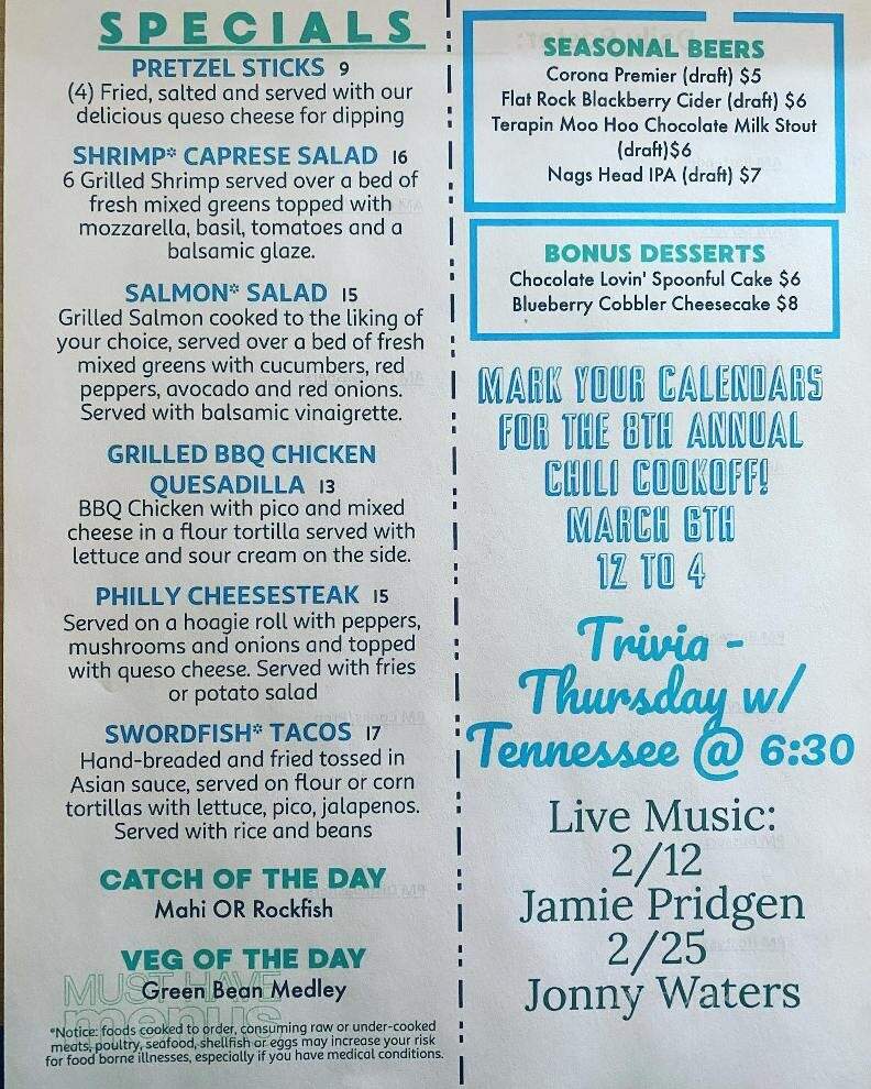 Stripers Bar & Grill - Manteo, NC menu_pic
