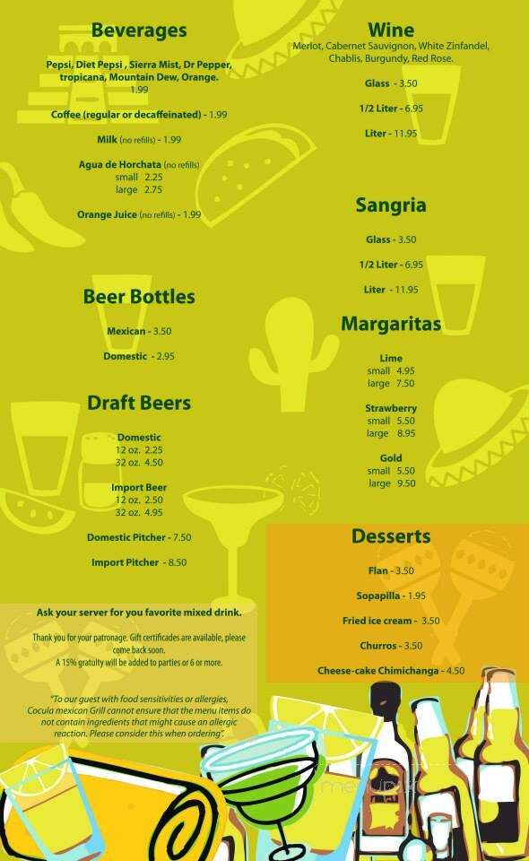 Cocula Mexican Grill - Columbus, NC menu_pic
