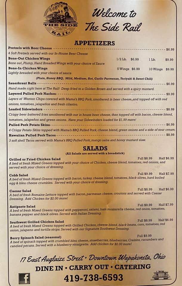 The Side Rail - Wapakoneta, OH menu_pic