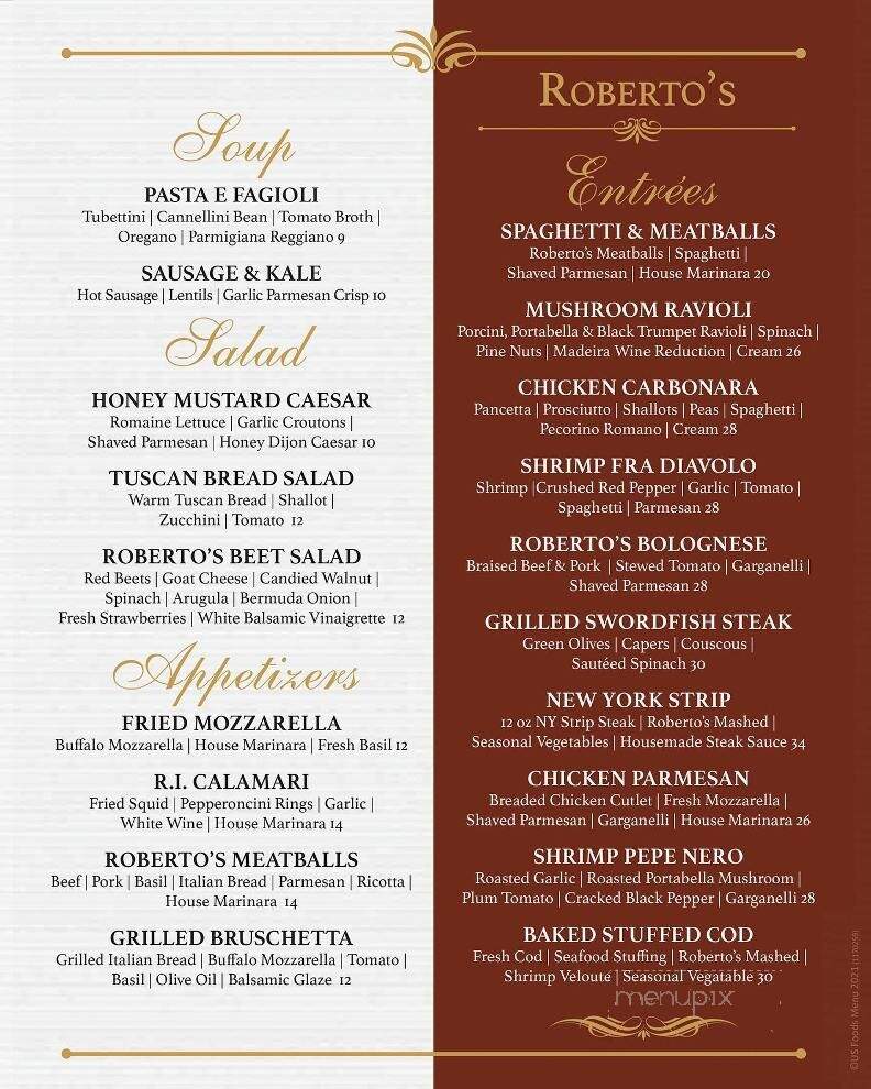 Roberto's Restaurant - Bristol, RI menu_pic