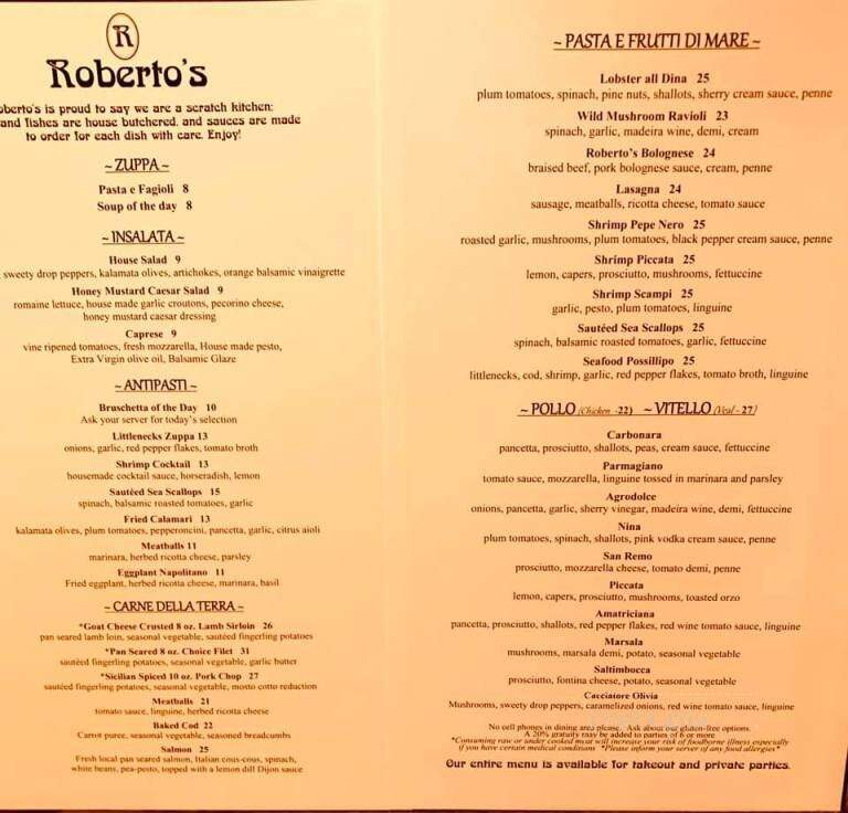 Roberto's Restaurant - Bristol, RI menu_pic