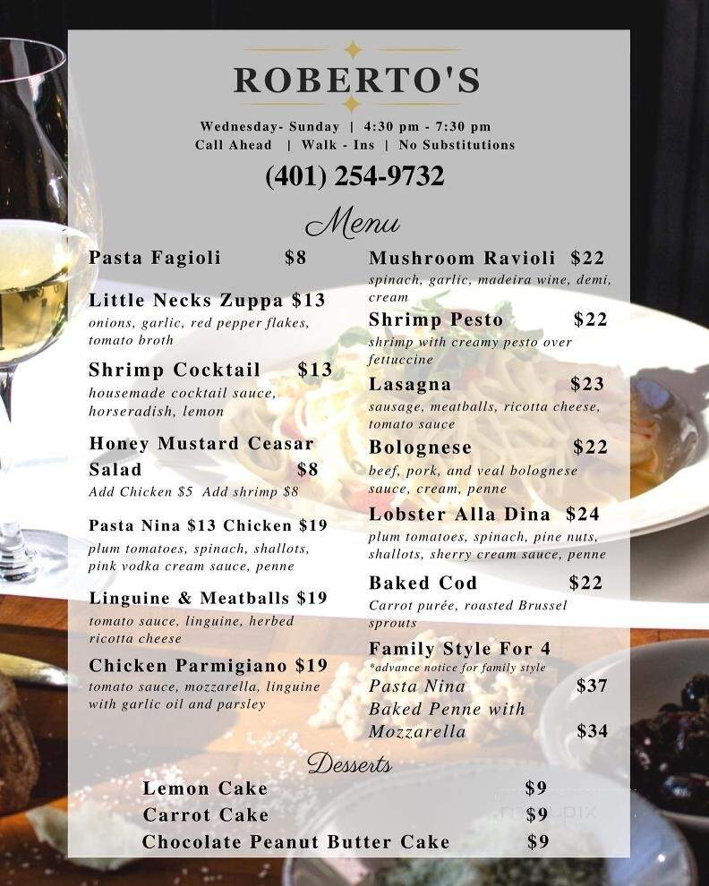 Roberto's Restaurant - Bristol, RI menu_pic