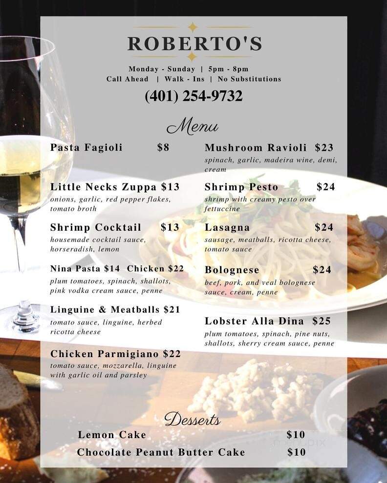 Roberto's Restaurant - Bristol, RI menu_pic