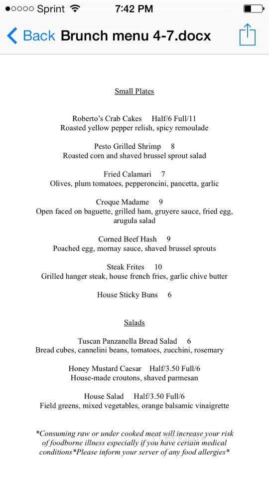 Roberto's Restaurant - Bristol, RI menu_pic