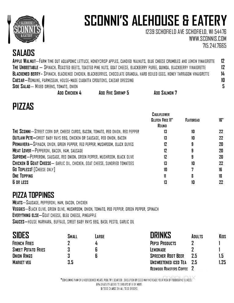 Sconni's Alehouse & Eatery - Schofield, WI menu_pic