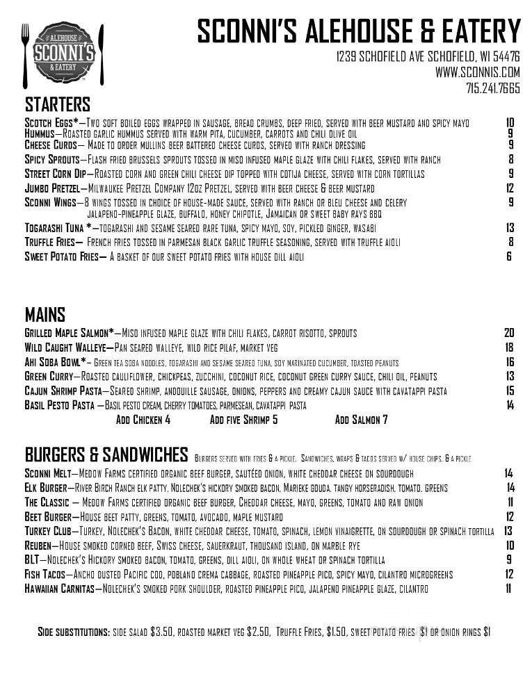 Sconni's Alehouse & Eatery - Schofield, WI menu_pic