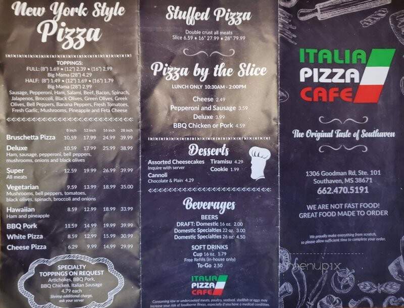 Italia Pizza Cafe - Southaven, MS menu_pic