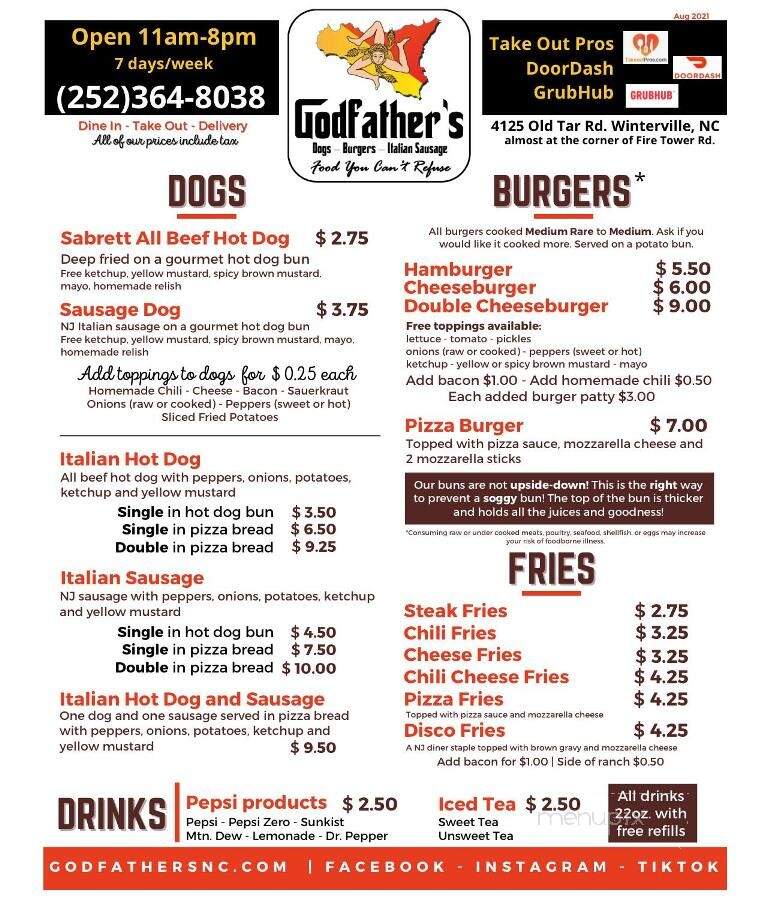 Godfather's - Winterville, NC menu_pic
