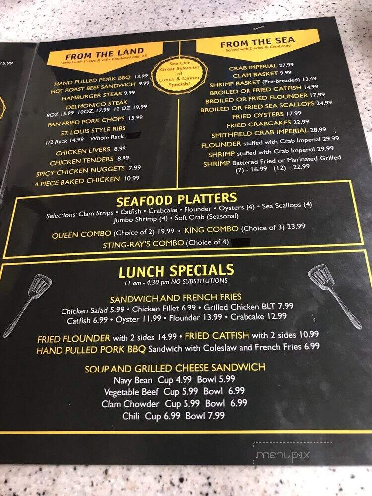 Sting-Ray's Restaurant - Cape Charles, VA menu_pic