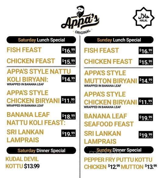 Appa's Original - Markham, ON menu_pic