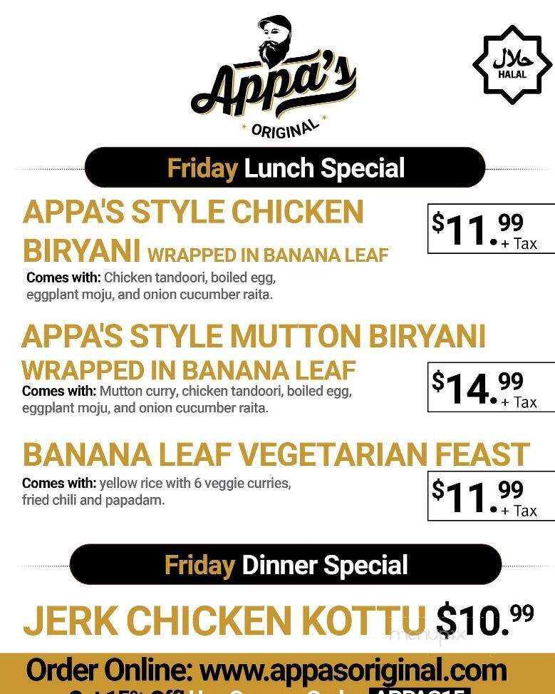 Appa's Original - Markham, ON menu_pic