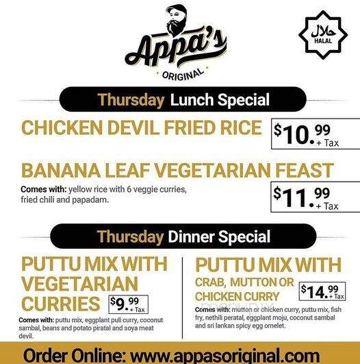 Appa's Original - Markham, ON menu_pic