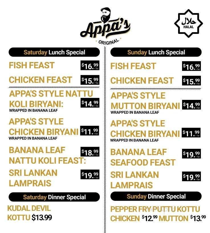 Appa's Original - Markham, ON menu_pic