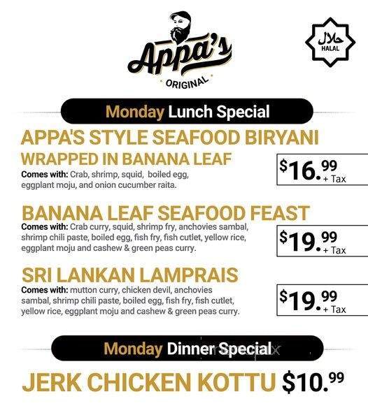 Appa's Original - Markham, ON menu_pic