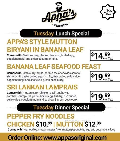 Appa's Original - Markham, ON menu_pic