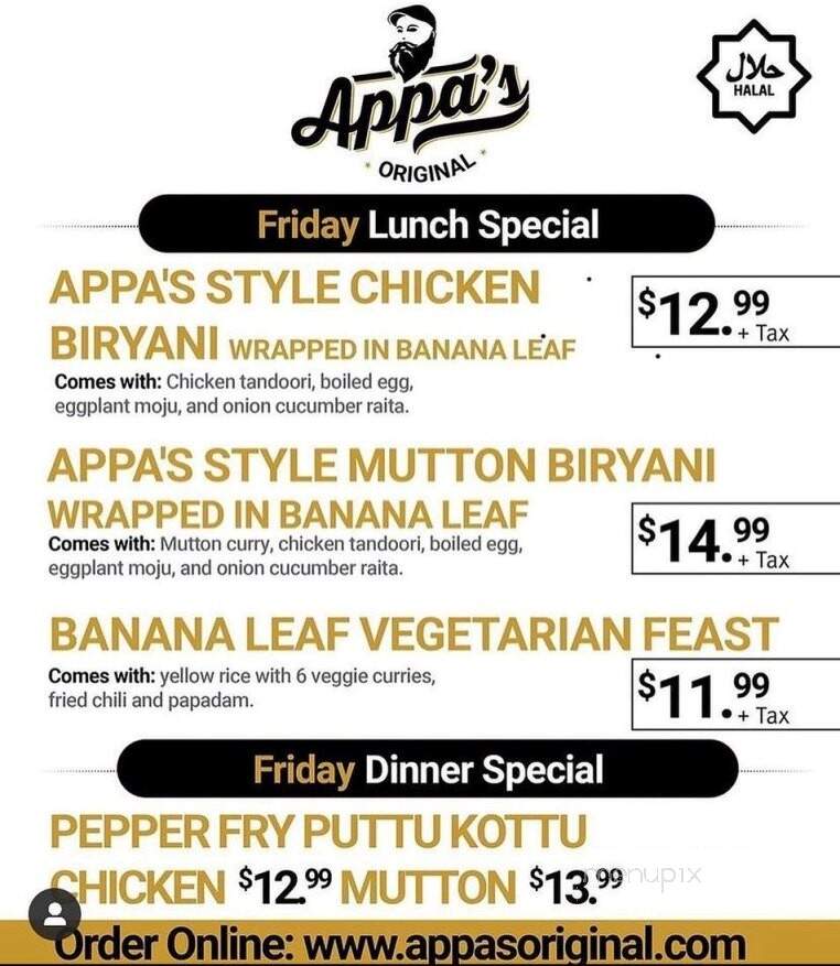 Appa's Original - Markham, ON menu_pic