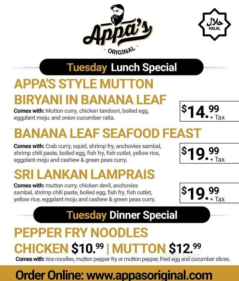 Appa's Original - Markham, ON menu_pic