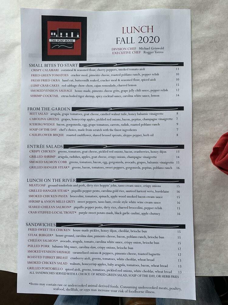 The Pump House - Rock Hill, SC menu_pic