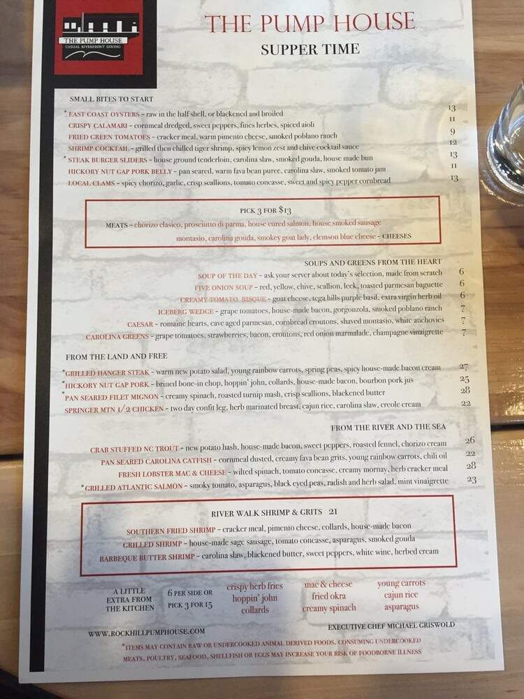 The Pump House - Rock Hill, SC menu_pic