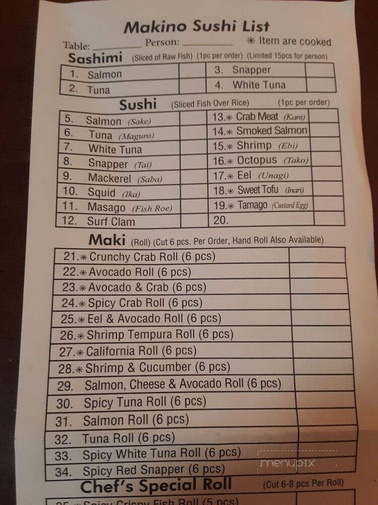 Makino Japanese Buffet - Knoxville, TN menu_pic