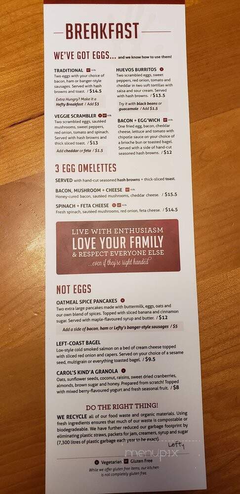 Lefty's Restaurant - Parksville, BC menu_pic