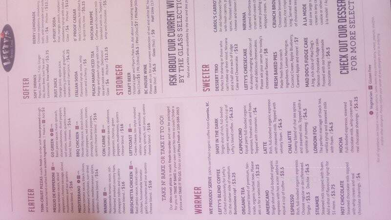 Lefty's Restaurant - Parksville, BC menu_pic