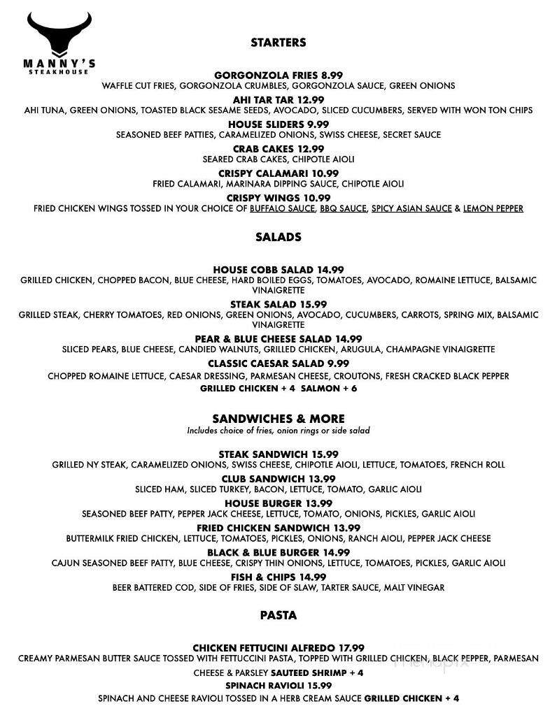 Online Menu of Manny's Steakhouse, Vallejo, CA